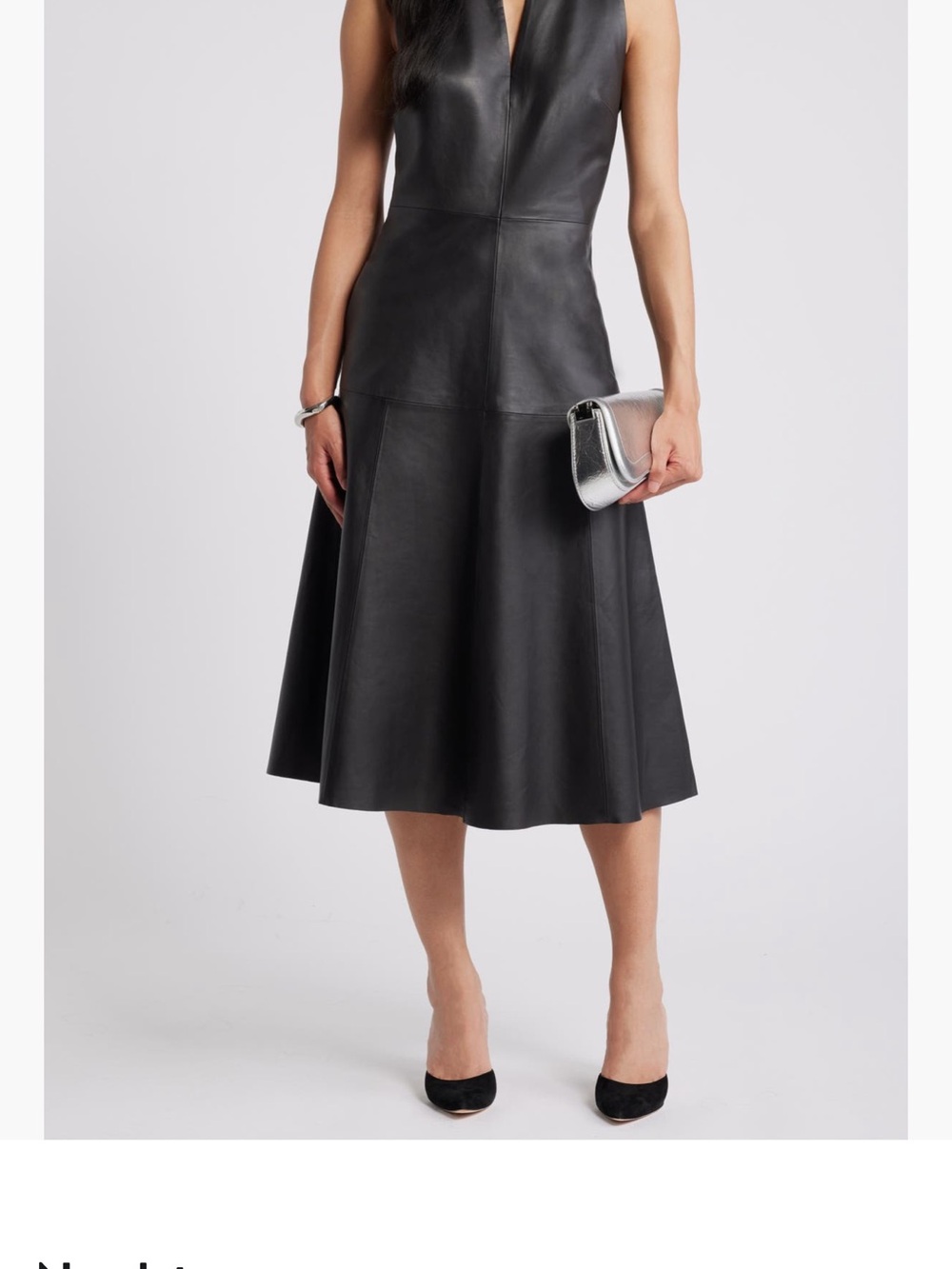 Black Leather A-Line Midi Skirt